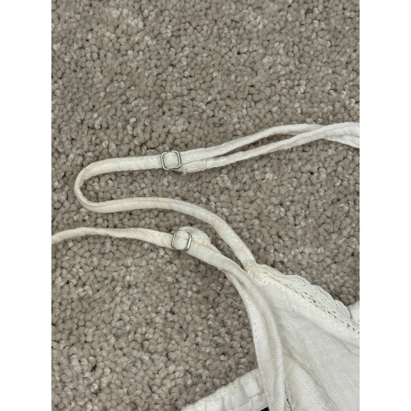 ZARA White Tiered Gauze Babydoll Mini Dress Spaghetti Strap Lace Trim S - Picture 9 of 13